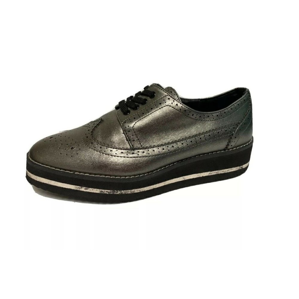 Zara Silver Metallic Platform Oxfords Women's Size 8.5 Statement Shoe